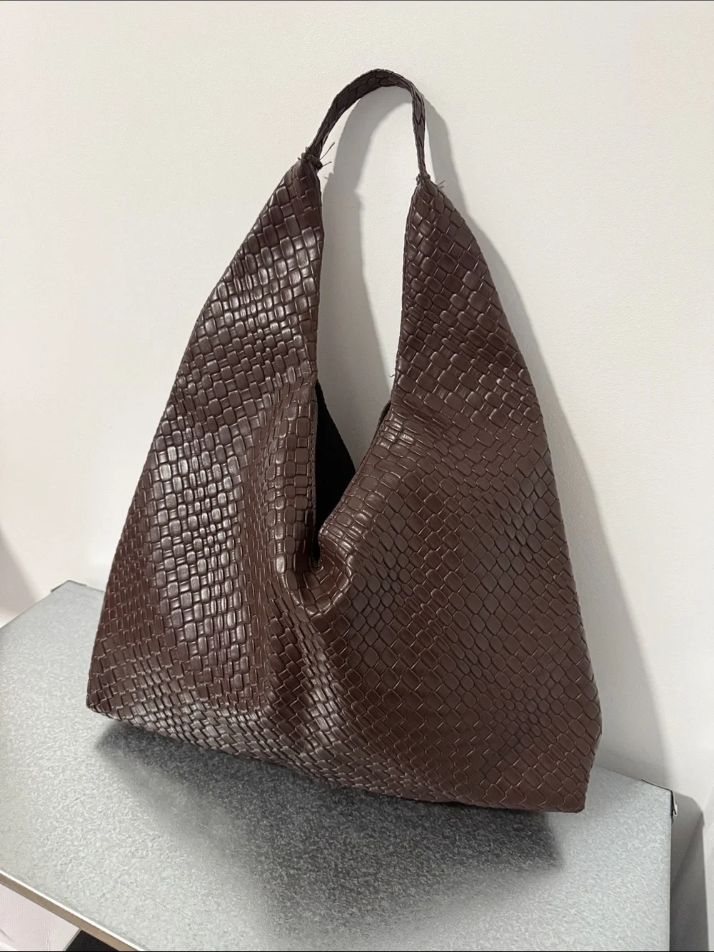 Woven Hobo Shoulder Bag - Dark Brown